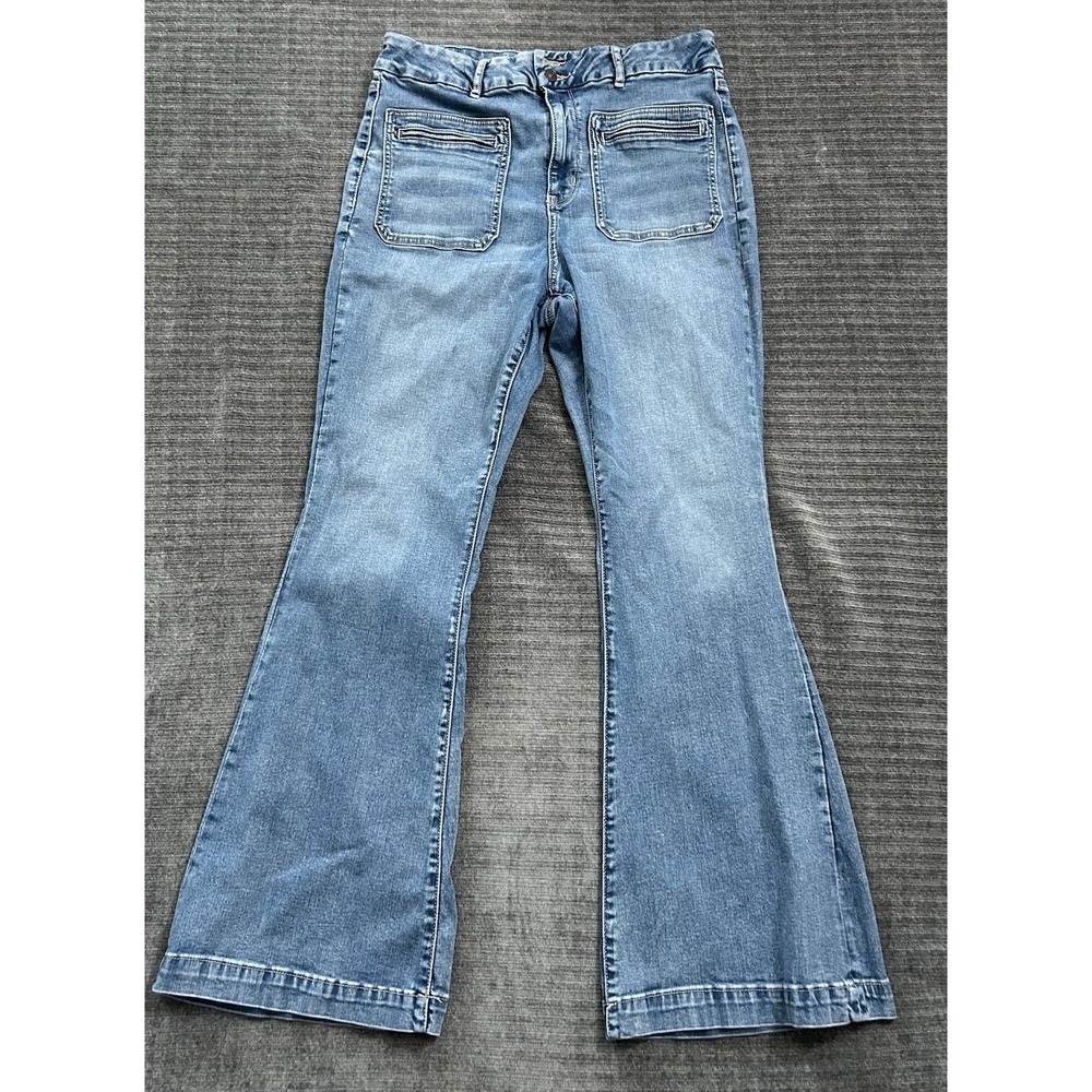 Y2K American Eagle Flare Jeans Womens 14 Light Wash Mid Rise 32" Stretch
